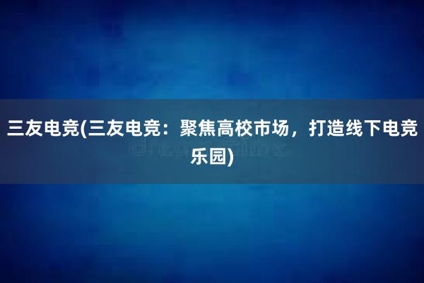 三友电竞(三友电竞：聚焦高校市场，打造线下电竞乐园)