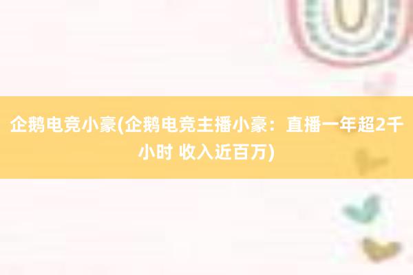 企鹅电竞小豪(企鹅电竞主播小豪：直播一年超2千小时 收入近百万)