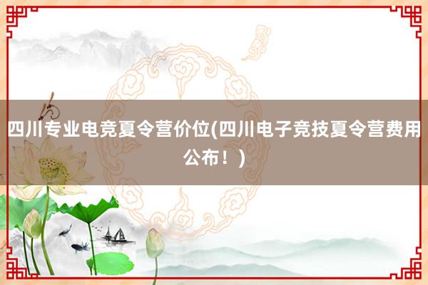 四川专业电竞夏令营价位(四川电子竞技夏令营费用公布！)