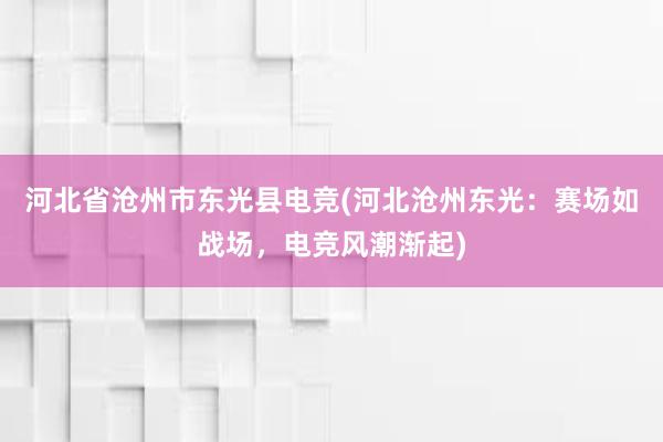 河北省沧州市东光县电竞(河北沧州东光：赛场如战场，电竞风潮渐起)