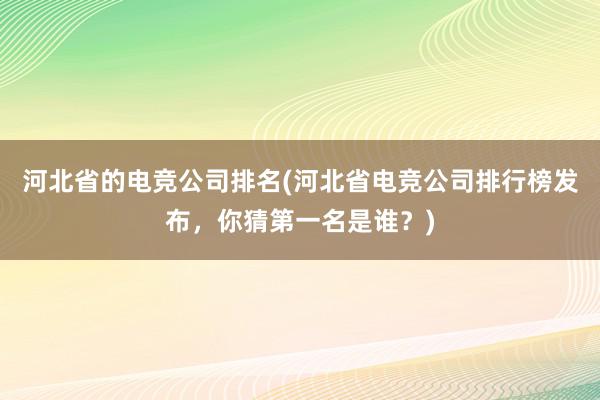 河北省的电竞公司排名(河北省电竞公司排行榜发布，你猜第一名是谁？)