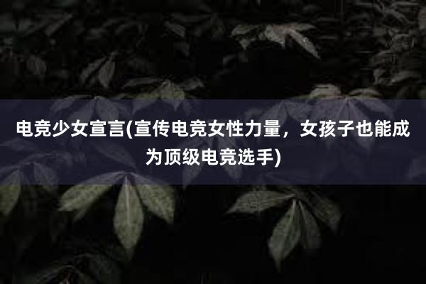 电竞少女宣言(宣传电竞女性力量，女孩子也能成为顶级电竞选手)