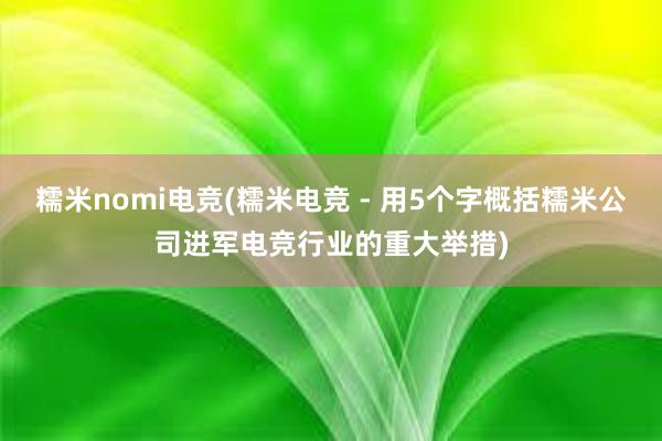 糯米nomi电竞(糯米电竞 - 用5个字概括糯米公司进军电竞行业的重大举措)